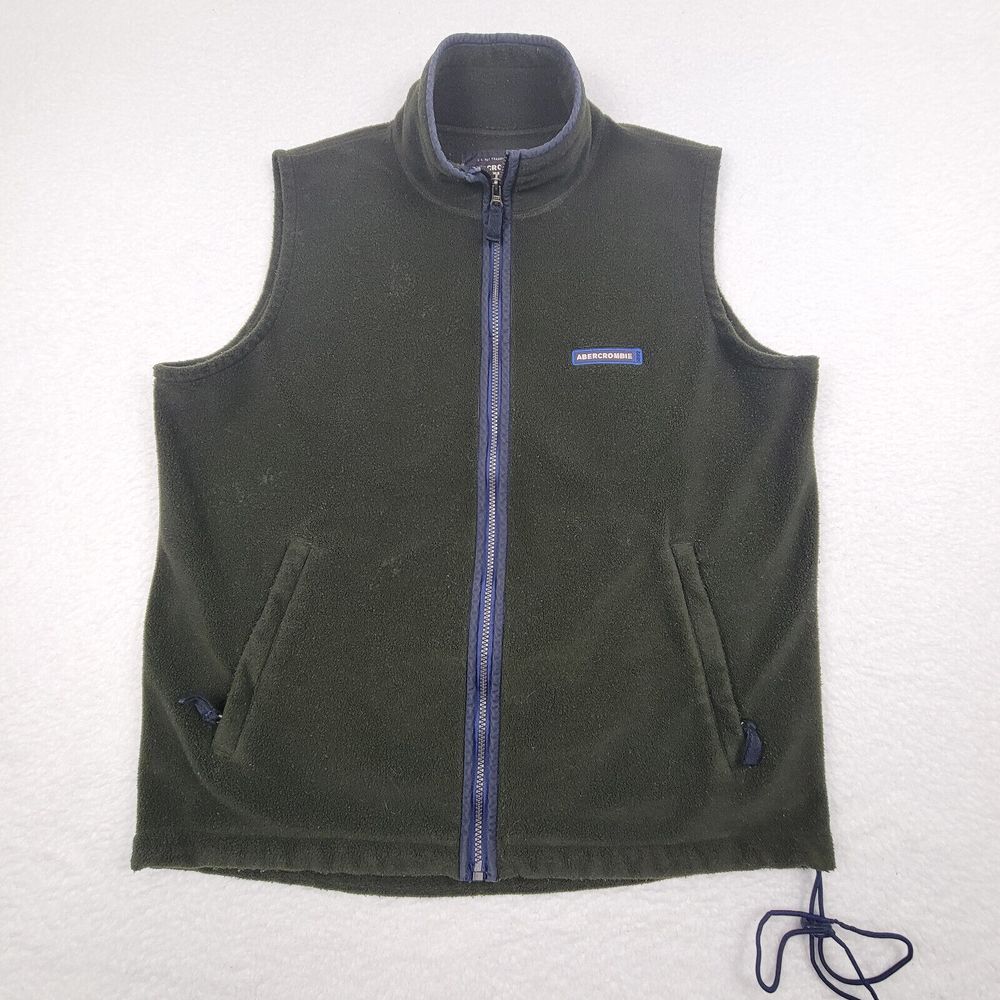 Vintage Abercrombie and Fitch Full Zip Fleece Vest Mens Medium M Green READ